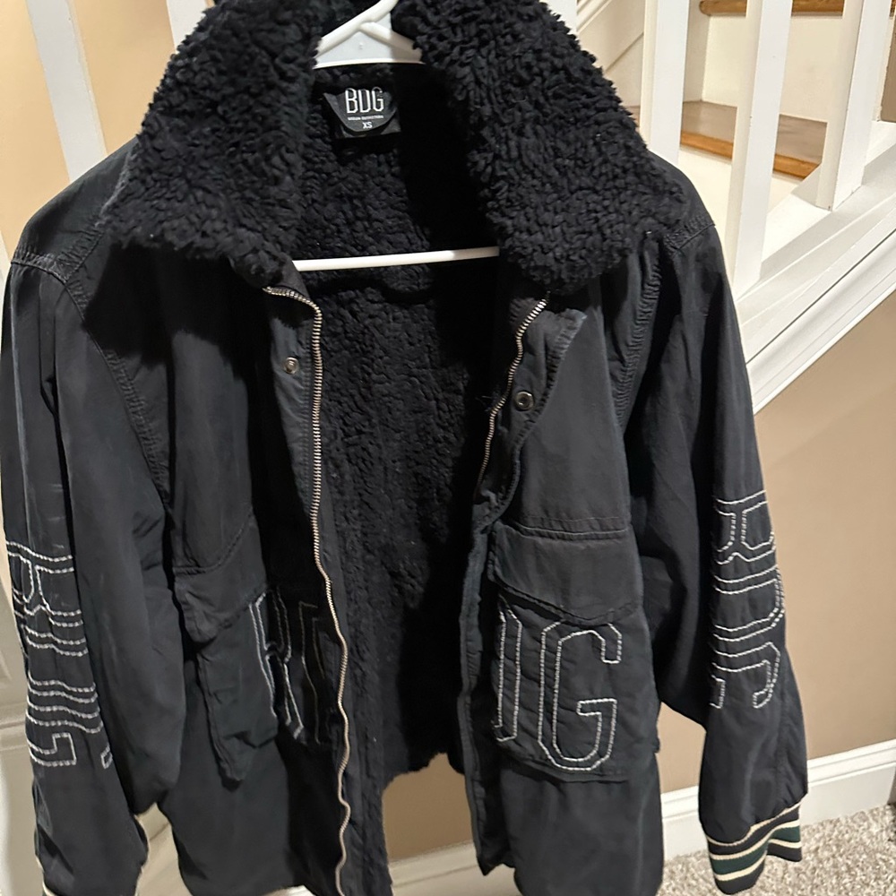 Oversized Black Bug Jacket With Shearling Collar - image 1